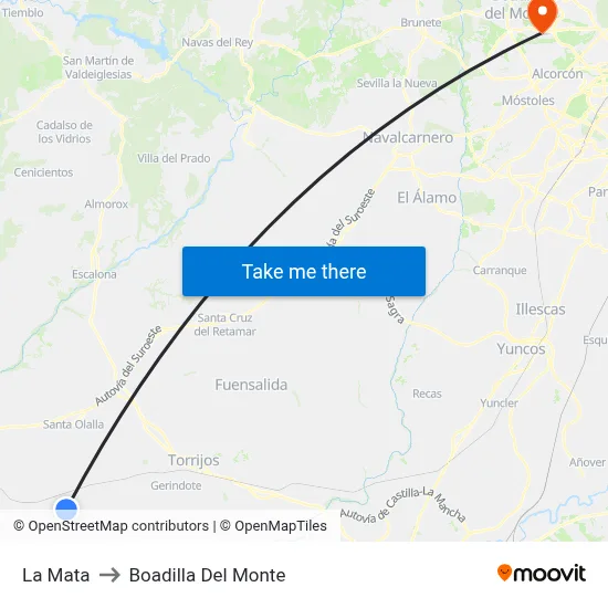 La Mata to Boadilla Del Monte map