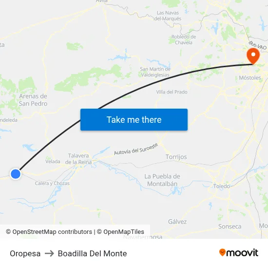 Oropesa to Boadilla Del Monte map