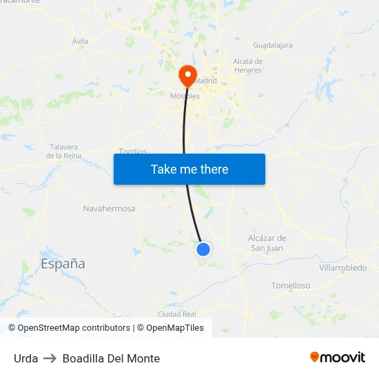 Urda to Boadilla Del Monte map