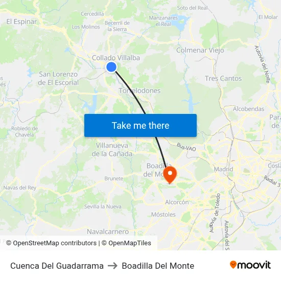 Cuenca Del Guadarrama to Boadilla Del Monte map