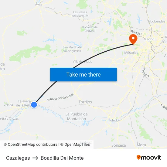 Cazalegas to Boadilla Del Monte map