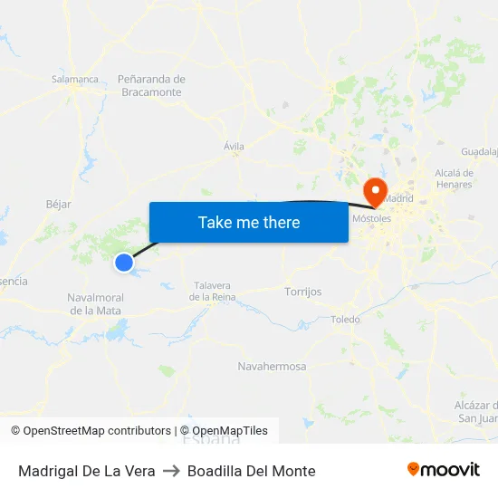 Madrigal De La Vera to Boadilla Del Monte map