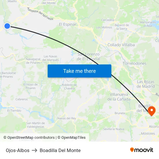 Ojos-Albos to Boadilla Del Monte map