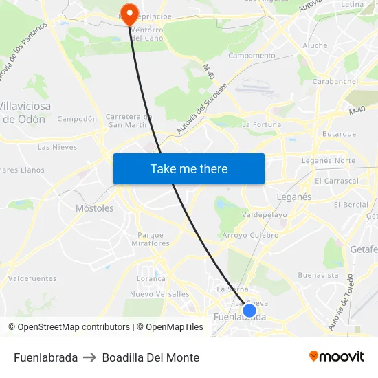 Fuenlabrada to Boadilla Del Monte map