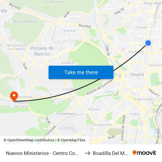 Nuevos Ministerios - Centro Comercial to Boadilla Del Monte map