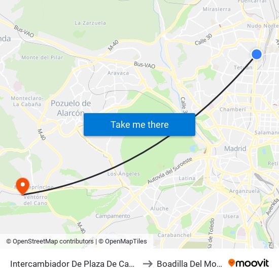 Intercambiador De Plaza De Castilla to Boadilla Del Monte map