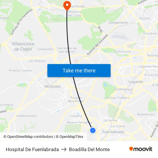Hospital De Fuenlabrada to Boadilla Del Monte map