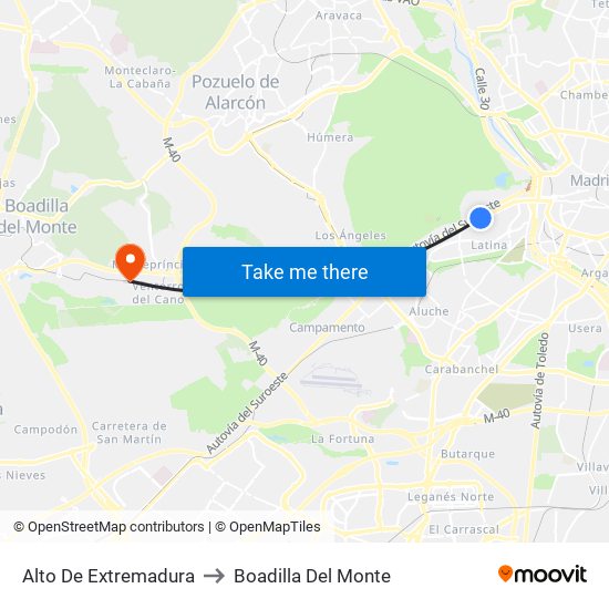 Alto De Extremadura to Boadilla Del Monte map