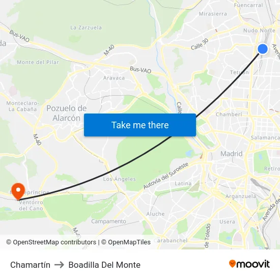 Chamartín to Boadilla Del Monte map