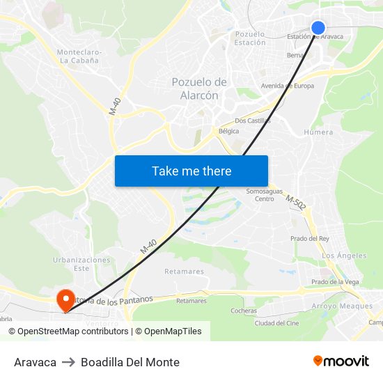 Aravaca to Boadilla Del Monte map