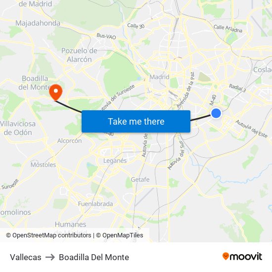 Vallecas to Boadilla Del Monte map