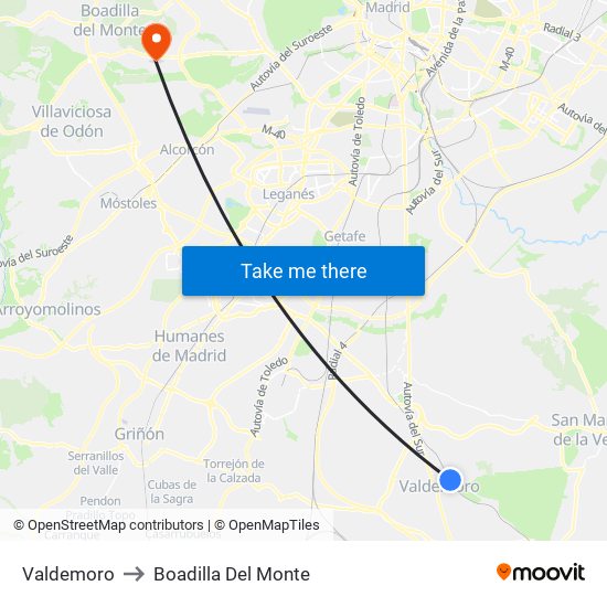 Valdemoro to Boadilla Del Monte map