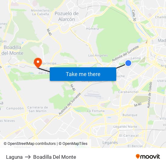 Laguna to Boadilla Del Monte map