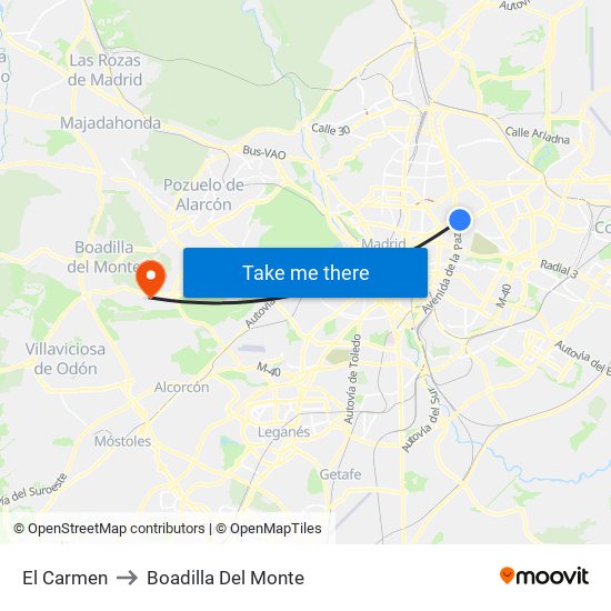 El Carmen to Boadilla Del Monte map