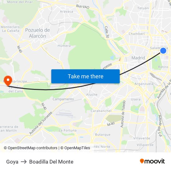 Goya to Boadilla Del Monte map