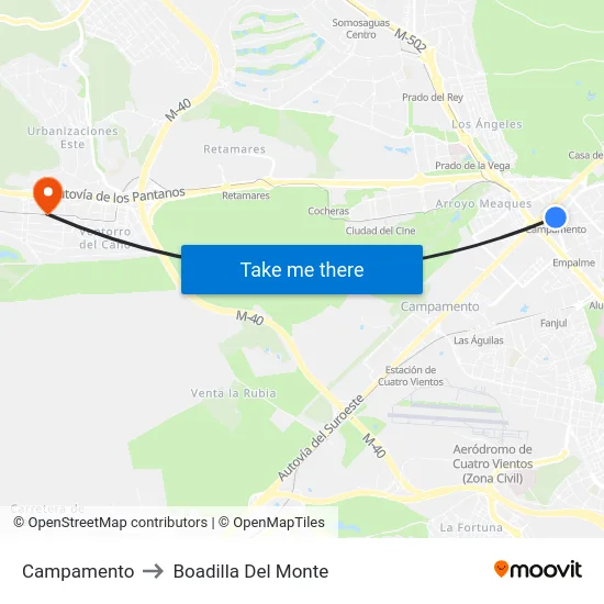 Campamento to Boadilla Del Monte map