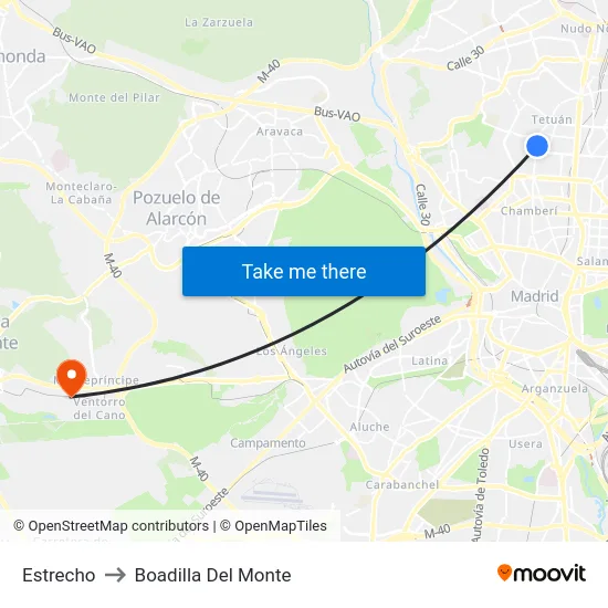 Estrecho to Boadilla Del Monte map