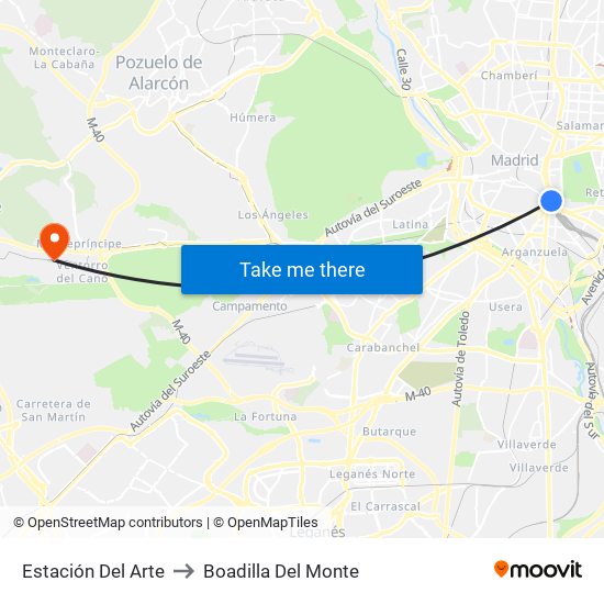Estación Del Arte to Boadilla Del Monte map