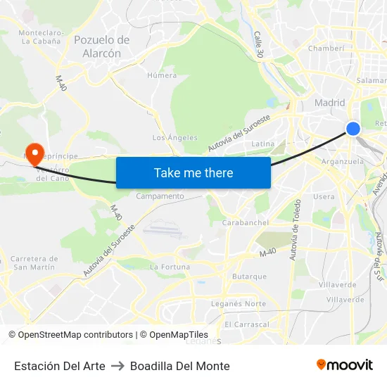 Estación Del Arte to Boadilla Del Monte map