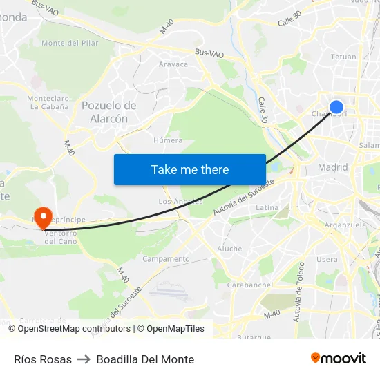 Ríos Rosas to Boadilla Del Monte map