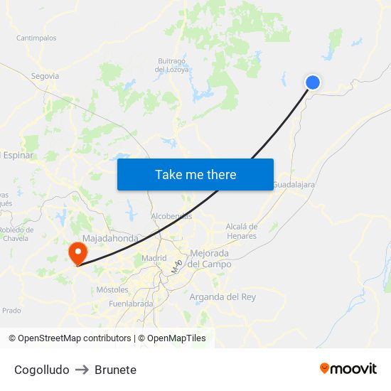 Cogolludo to Brunete map