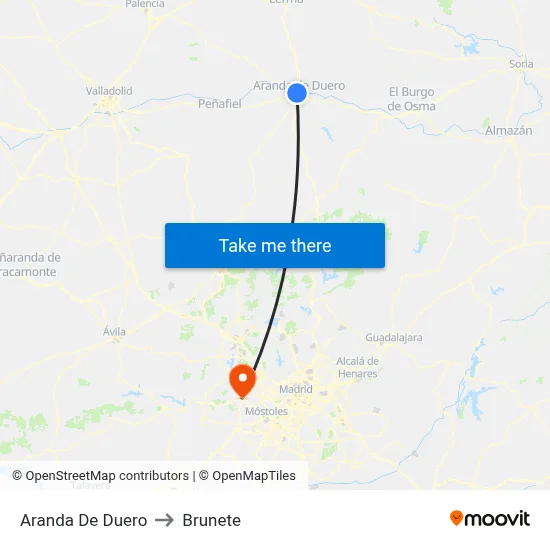 Aranda De Duero to Brunete map