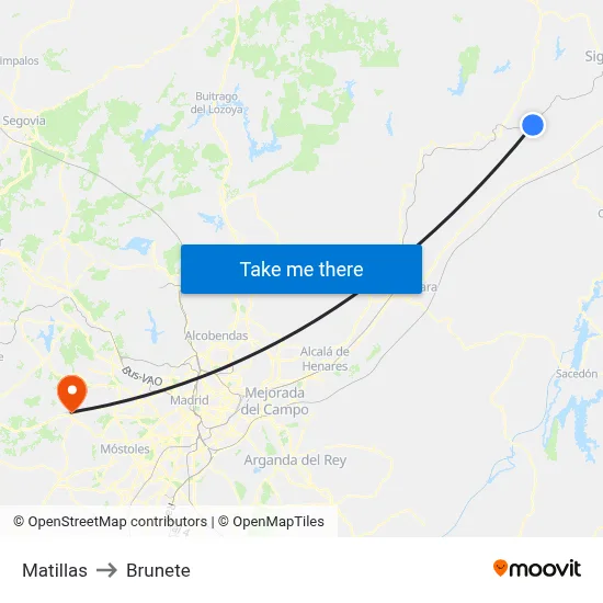 Matillas to Brunete map