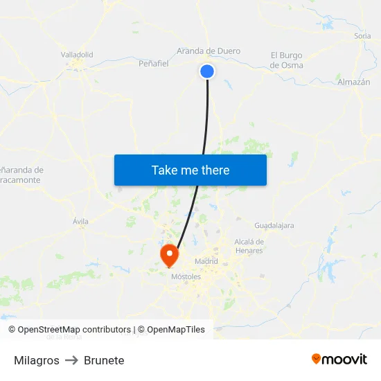 Milagros to Brunete map