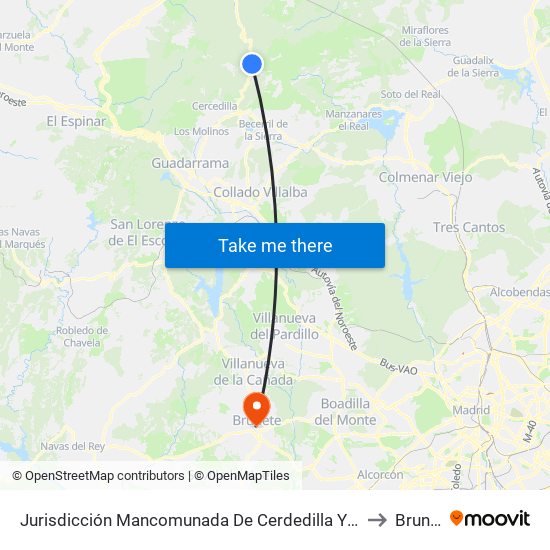 Jurisdicción Mancomunada De Cerdedilla Y Navacerrada to Brunete map