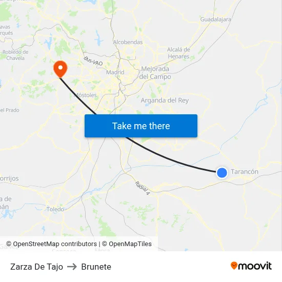 Zarza De Tajo to Brunete map
