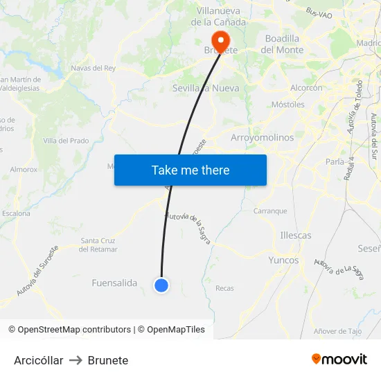 Arcicóllar to Brunete map