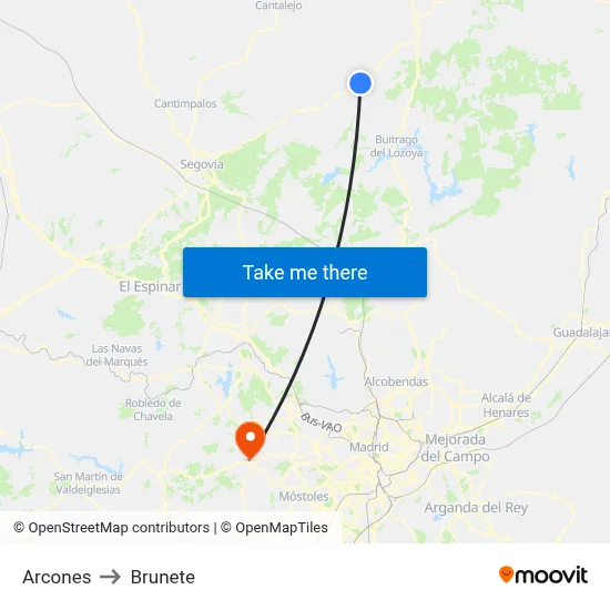 Arcones to Brunete map