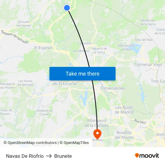 Navas De Riofrío to Brunete map