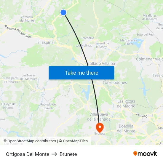 Ortigosa Del Monte to Brunete map