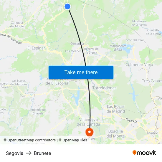 Segovia to Brunete map