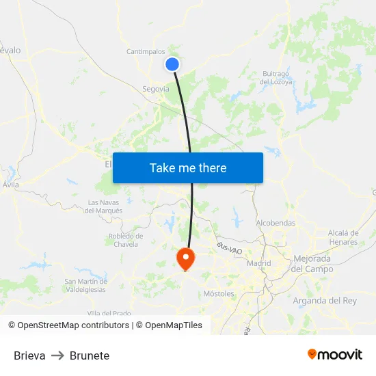 Brieva to Brunete map