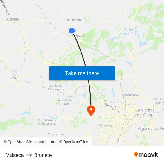 Valseca to Brunete map