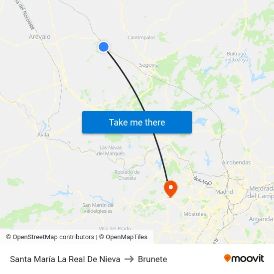 Santa María La Real De Nieva to Brunete map