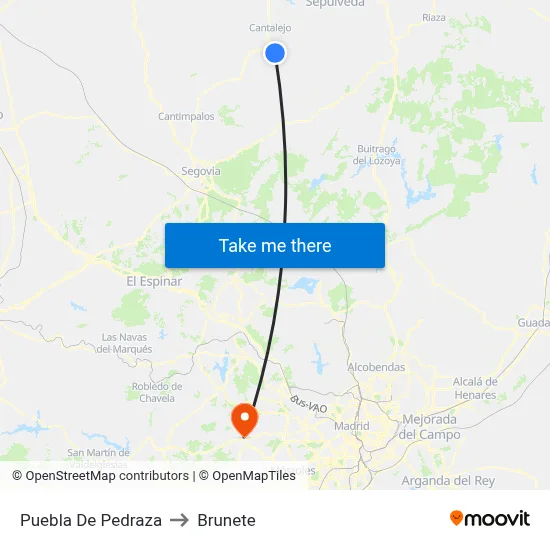 Puebla De Pedraza to Brunete map