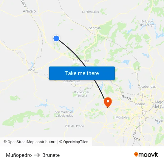 Muñopedro to Brunete map