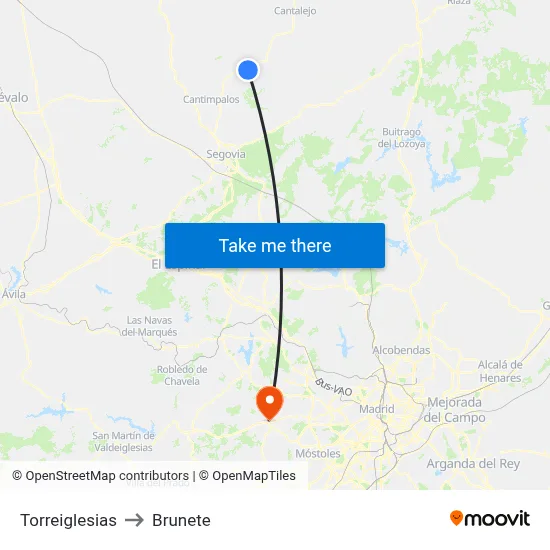 Torreiglesias to Brunete map