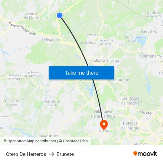 Otero De Herreros to Brunete map