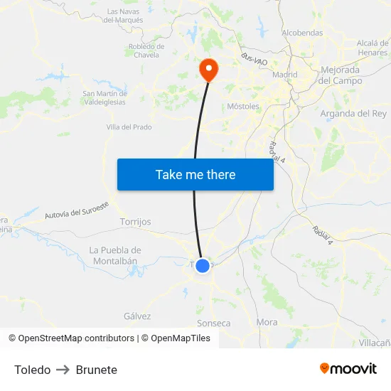 Toledo to Brunete map