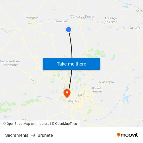 Sacramenia to Brunete map