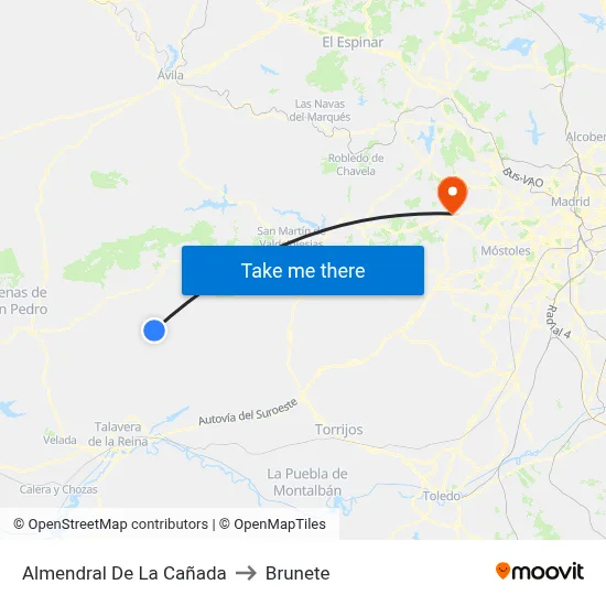 Almendral De La Cañada to Brunete map