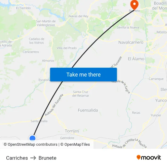 Carriches to Brunete map