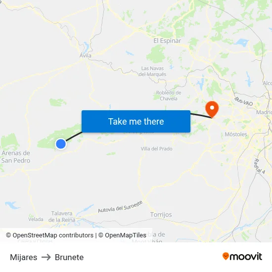 Mijares to Brunete map