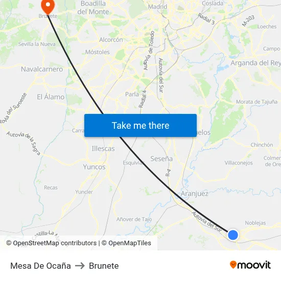 Mesa De Ocaña to Brunete map