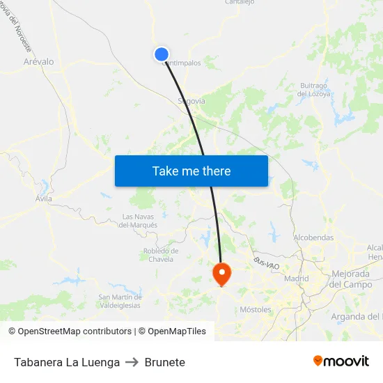 Tabanera La Luenga to Brunete map