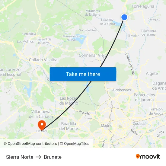 Sierra Norte to Brunete map
